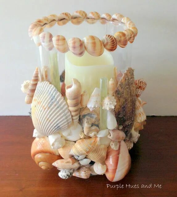 Ракушек своими руками фото Purple Hues and Me: Seashell Hurricane Votive Knockoff Seashell crafts, Shell cr