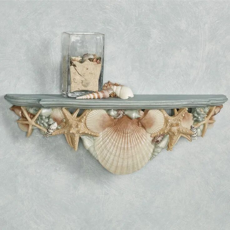 Ракушки в интерьере ванной At the Beach Blue Seashell Wall Shelf Beach cottage decor, Beach house decor, Be