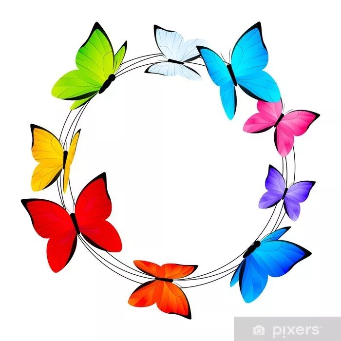 Рамка для фото бабочки Sticker Round frame with color butterflies - PIXERS.UK