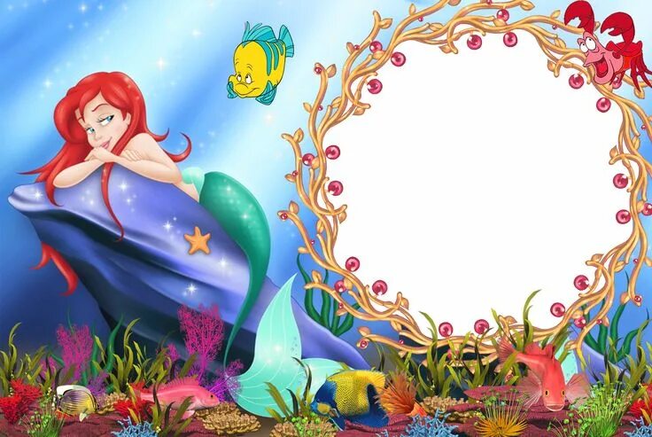 Рамка для фото рыбки прикольное оформление фото Transparent Blue Kids Frame Ariel Kids frames, Disney scrapbook, Ariel the littl