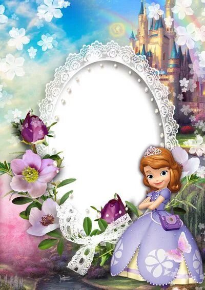 Рамка для фото с днем рождения девочке Photo Frame Template PSD + PNG format for children's photos with Princess Sofia 