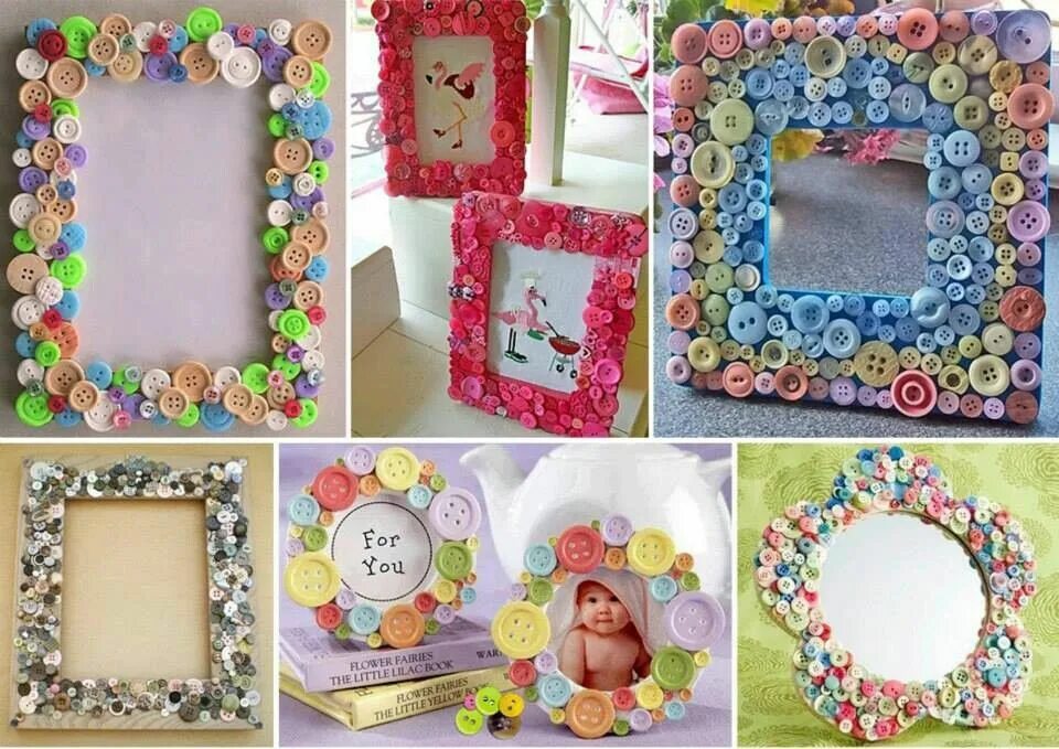 Рамка для фото своими руками Cute button frames Glue, Glitter and Thread, Oh My! Button frames, Home decor, F