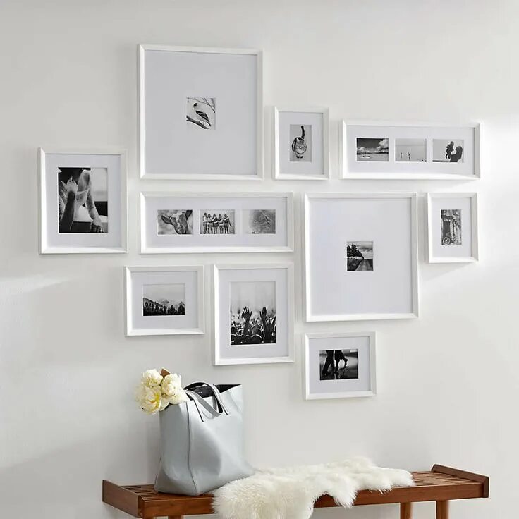 Рамки для декора на стену Icon White Frame Gallery, Set of 10 Crate and Barrel Frames on wall, Photo wall 