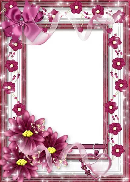 Рамки для оформления фото Beautiful Flower Transparent Frame with Pink Bow Flower frame, Picture frame des