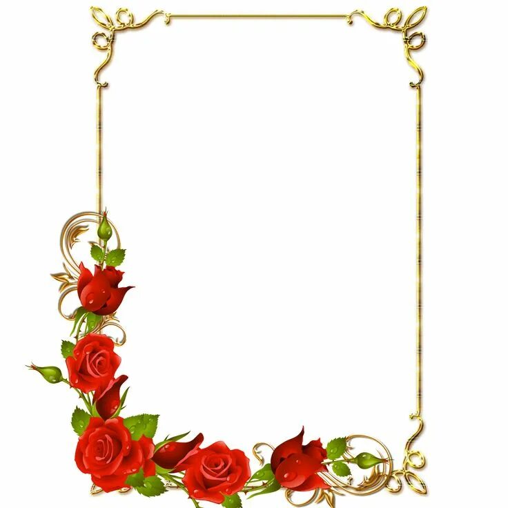 Рамки для оформления текста и фото Frames PNG douradas com rosa vermelhas-Imagens para photoshop Clip art frames bo