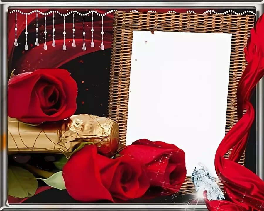 Рамки фото день рождения онлайн бесплатно Frame psd with rose - Red roses in gift loved