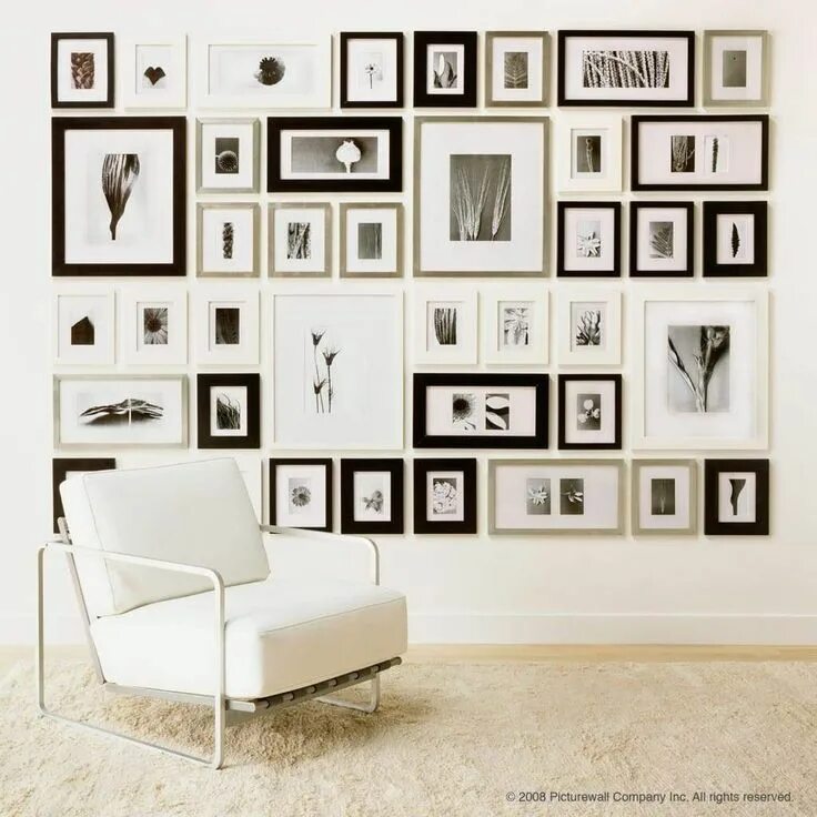 Рамки на стене в интерьере BLACK ( 1 inch ) Perfect Picturewall Gallery frame set w hanging templates Frame