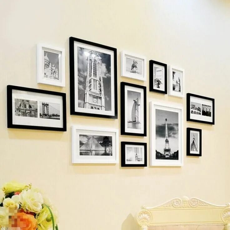 Рамки на стене в интерьере Waliicorners Fashion Black White Picture Frames Set Brand Decor Wooden Photo Fra