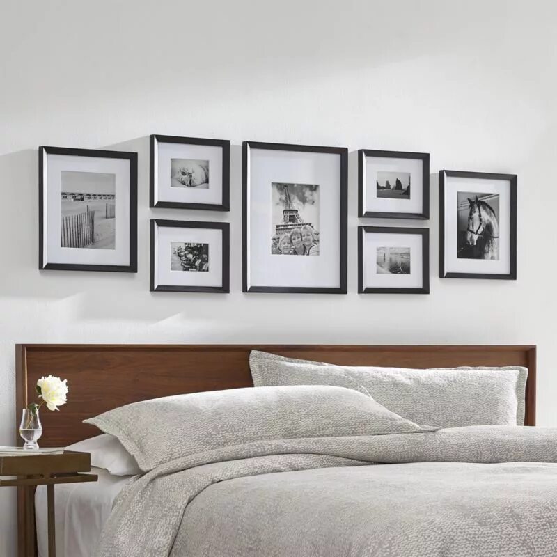 Рамки в интерьере спальни Icon Wood Black Frame Gallery, Set of 7 + Reviews Crate & Barrel Gallery wall be