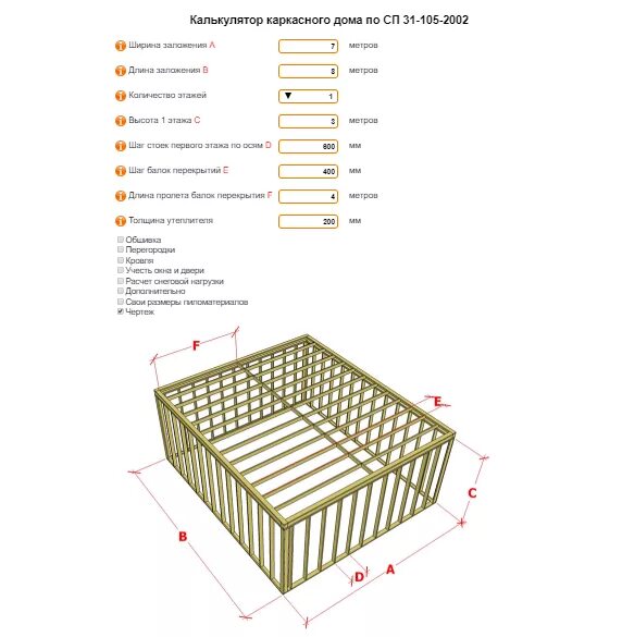 Расчет каркасного дома онлайн калькулятор чертеж Профессиональный "Строительный калькулятор" - Новострой дом