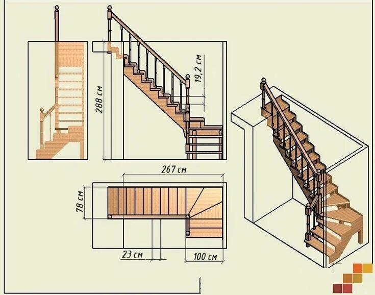 Расчет лестницы на второй этаж чертеж Деревянные лестницы на второй этаж своими руками с поворотом на 90 градусов Лест