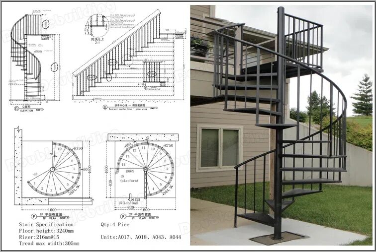 Расчет винтовой лестницы чертежи Outdoor galvanizing steel spiral staircase / metal helix stairs design Alibaba.c