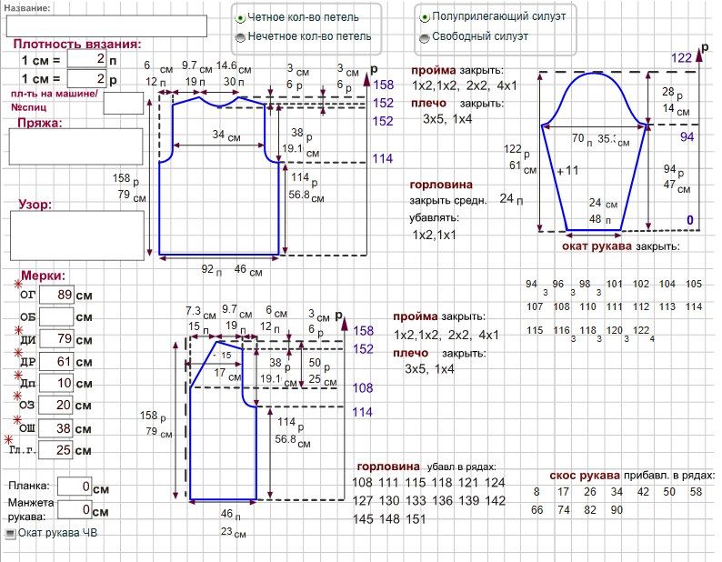 Расчет выкроек Мнемосина расчет выкройки вязания