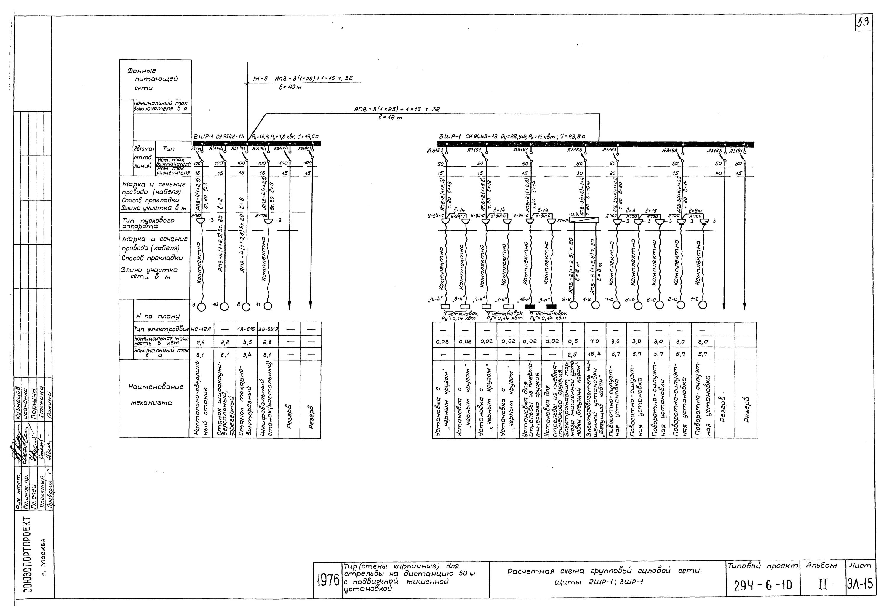 Расчетная схема питающей сети Скачать Типовой проект 294-6-10 Альбом II. Санитарно-технические чертежи, электр