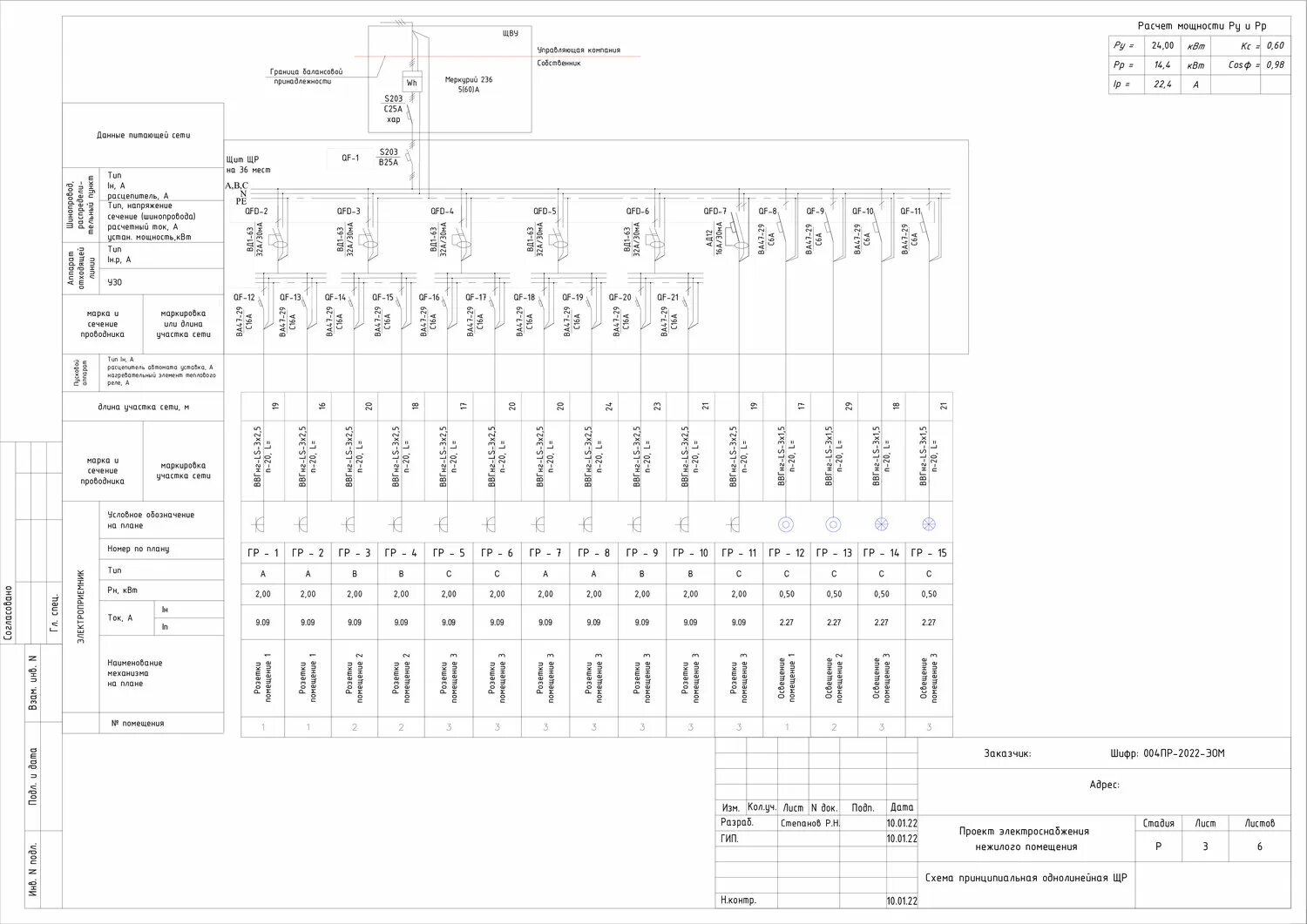 Расчетная схема щита Смета на наружное электроснабжение в Сколково: 120 проектировщиков с отзывами и 