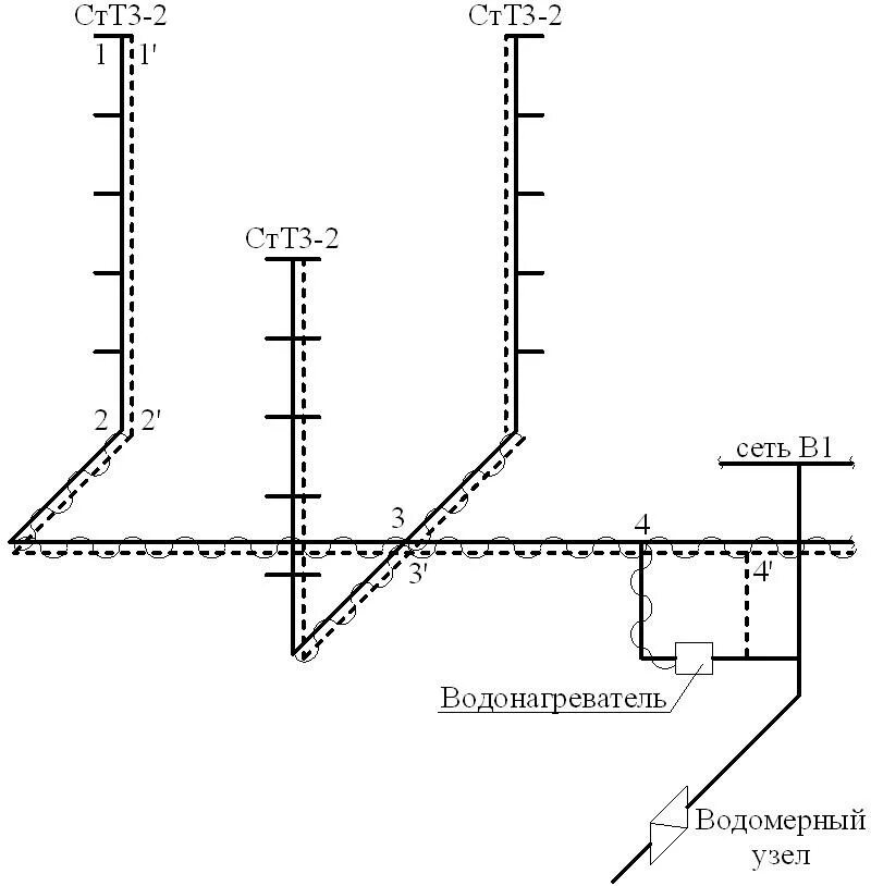 Расчетная схема водопроводной сети 2.3. Примеры расчета систем горячего водоснабжения