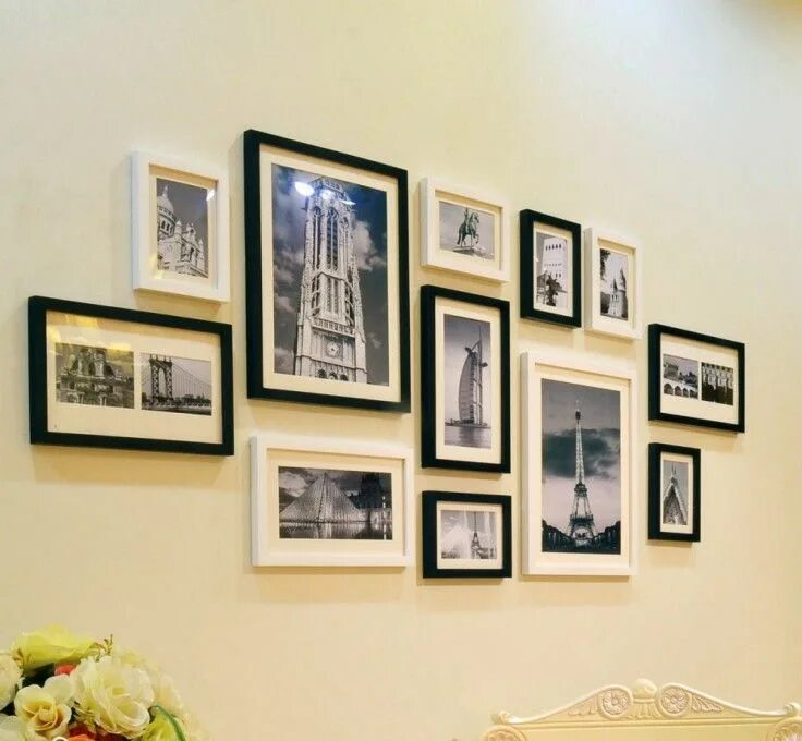 Раскладка фото на стене Como decorar sua casa usando fotografias Fabiana Scaranzi Wall collage picture f