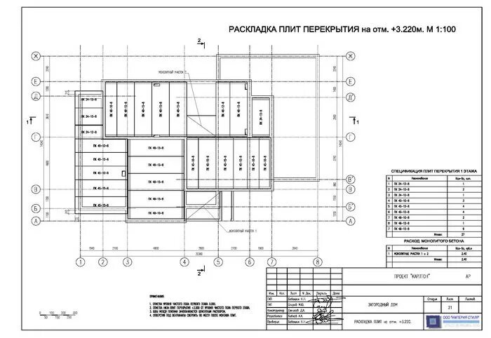 Раскладка плит перекрытия чертеж в трехэтажного дома Проект жилого дома из пеноблоков - "Карлтон"