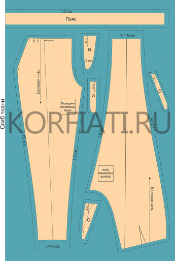 Раскладка выкройки брюк на ткани Влажно-тепловая обработка брюк - советы А. Корфиати Шитье, Выкройка шортов, Брюк