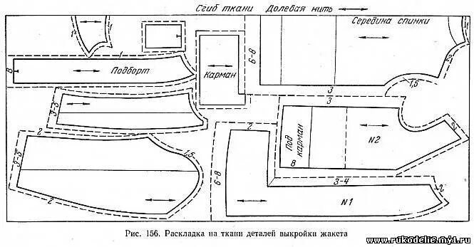 Раскладка выкройки на ткани 23)Платье-костюм с цельнокроеными рукавами/Платье и жакет - Женское и детское пл