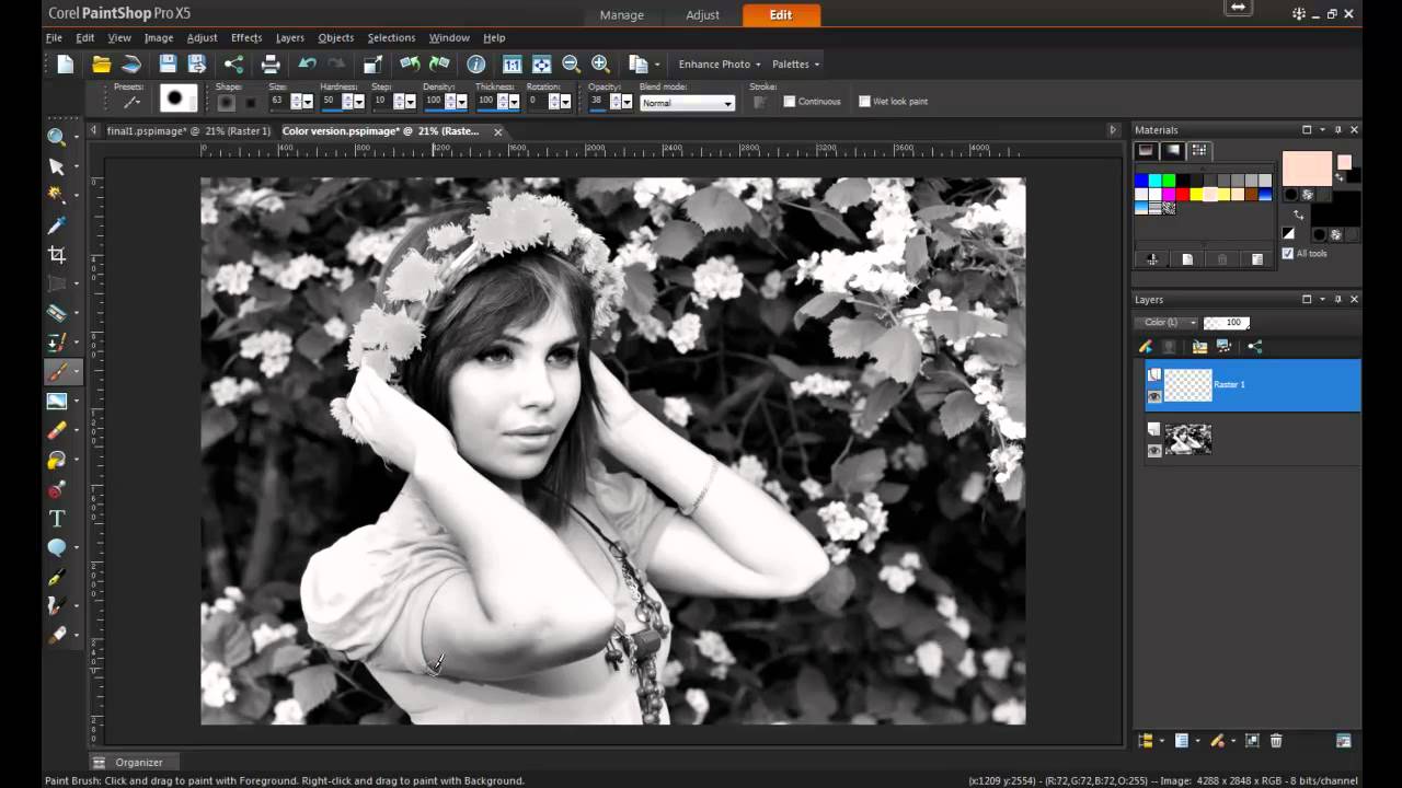 Раскрасить черное фото онлайн Adding Color to a Black and White Photo in PaintShop Pro X5 - YouTube