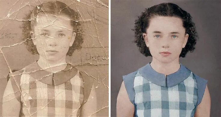 Раскрасить старое фото онлайн Timelapse Video of a Damaged Black & White Portrait Restored and Colorized by Jo