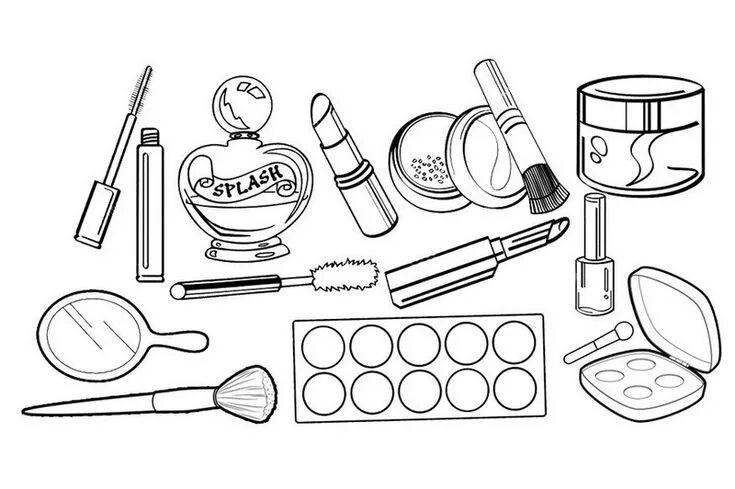 Раскраска макияж Makeup Kit Coloring Sheet for Girls