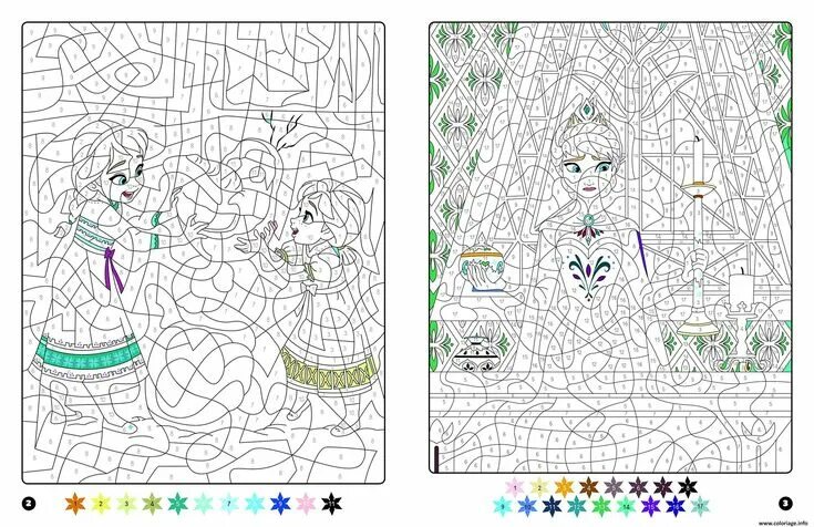 Раскраска по номерам фото дисней Coloriage magique disney frozen reine des neiges anna et elsa à imprimer Colorin