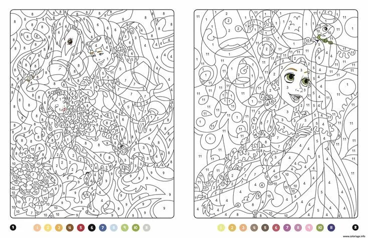 Раскраска по номерам по фото скачать Coloriage princesse magique disney blanche neige et raiponce à imprimer Coloriag