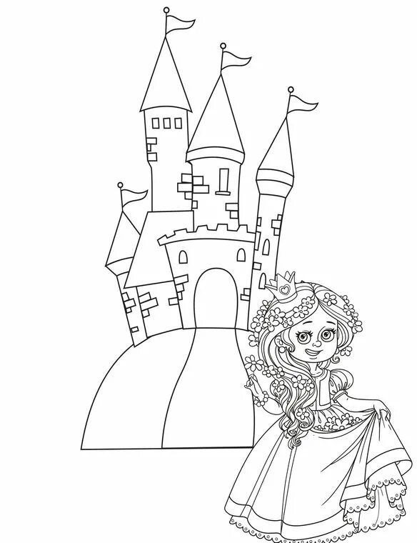 Раскраска принцесса с замком фото The Princes Castle Coloring Page - Princess Bell In The Castle Coloring Page For