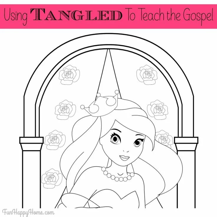 Раскраска принцесса с замком фото Using Tangled or Rapunzel to Teach the Gospel Plus a Free Printable Coloring Pag