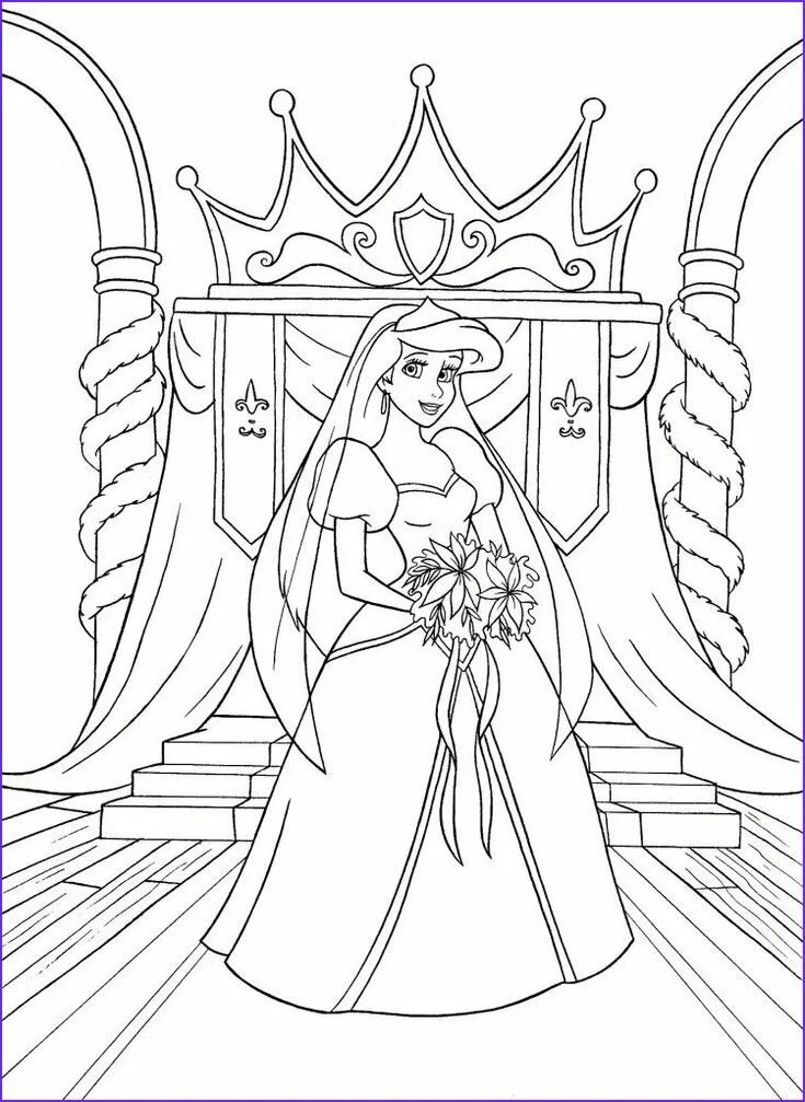 Раскраска принцесса с замком фото Walt Disney Coloring Pages Princess Ariel Coloriage, Coloriage princesse, Image 