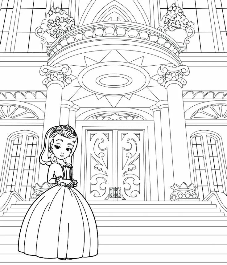 Раскраска принцесса с замком фото Desenhos da Princesinha Sofia - Desenhosparaimprimir.net Coloring pages, Disney 