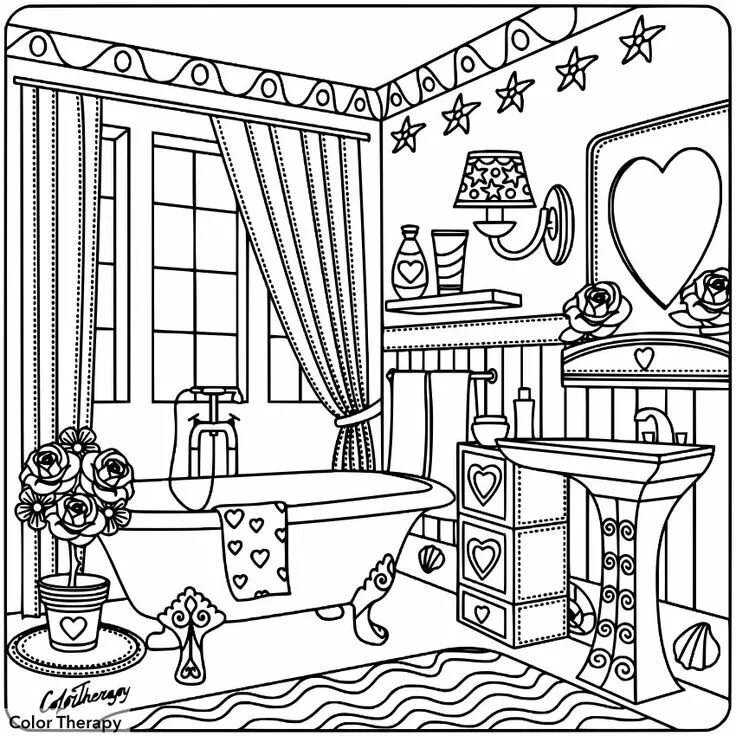 Раскраски интерьер комнаты распечатать раскраски Pin by Color Therapy on Раскраски Detailed coloring pages, Coloring books, Color