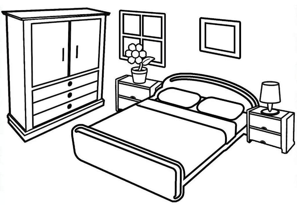 Раскраски интерьер комнаты распечатать раскраски Beautiful and Modern Bedroom Coloring Pages Coloring pages, Modern bedroom, Simp