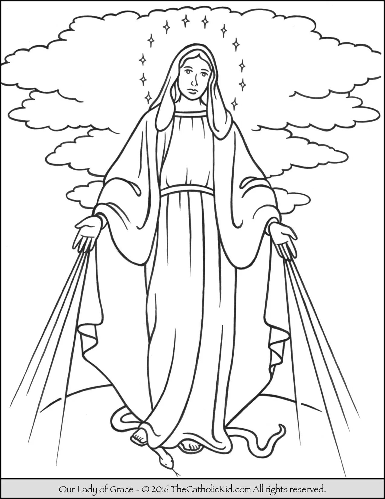 Раскраски покрова пресвятой богородицы для детей картинки Our Lady of Grace Coloring Page Mary - TheCatholicKid.com Jesus coloring pages, 