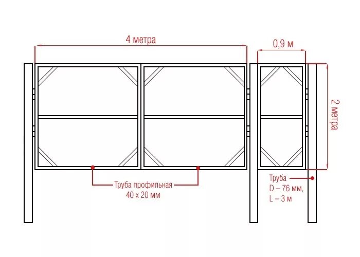Распашные ворота чертеж на 4м проем Ворота для дачи своими руками: инструкции, чертежи, видео Компания "Большая земл