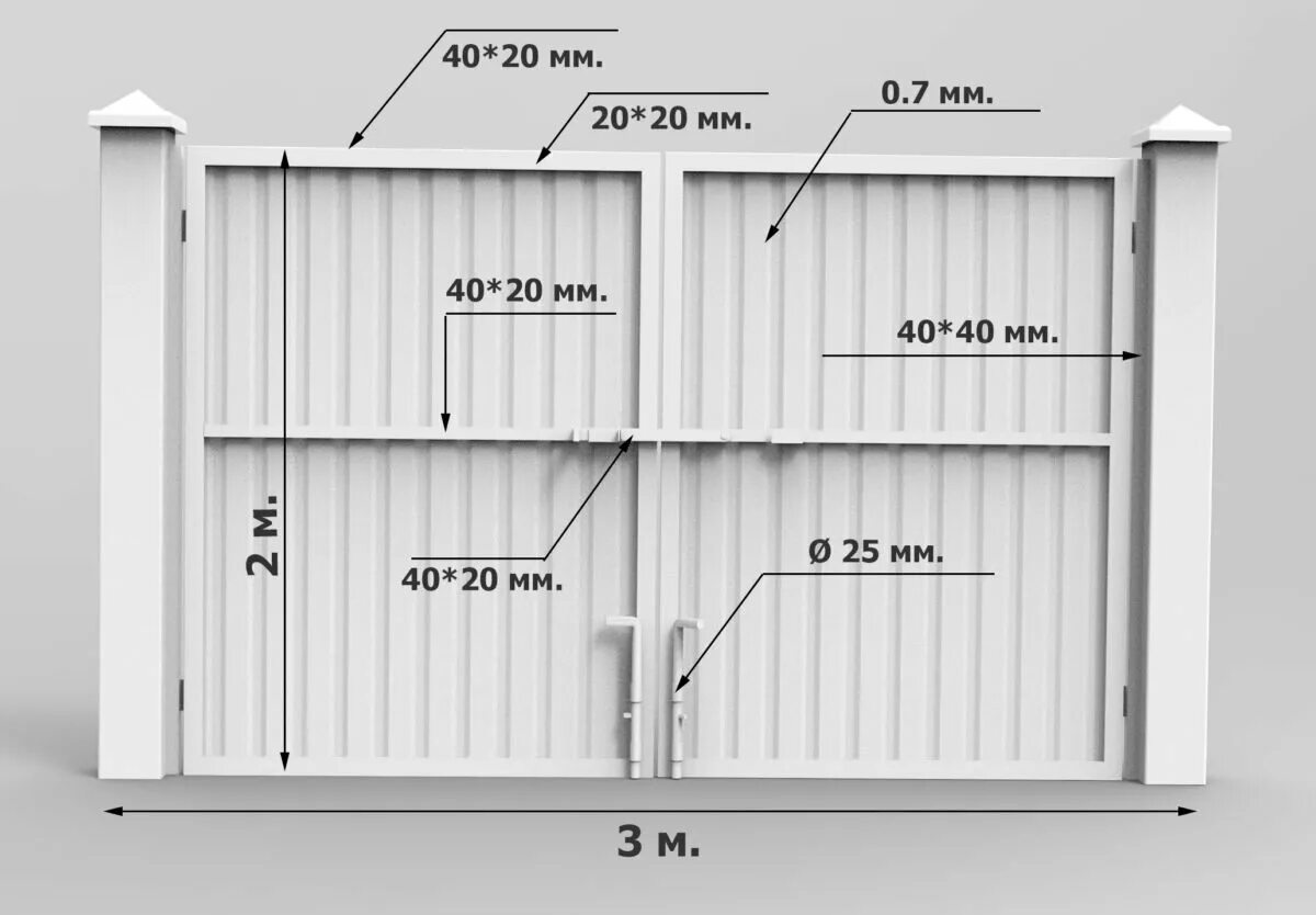 Распашные ворота для забора чертеж Размер профиля для ворот распашных ПрофЗаборы Дзен