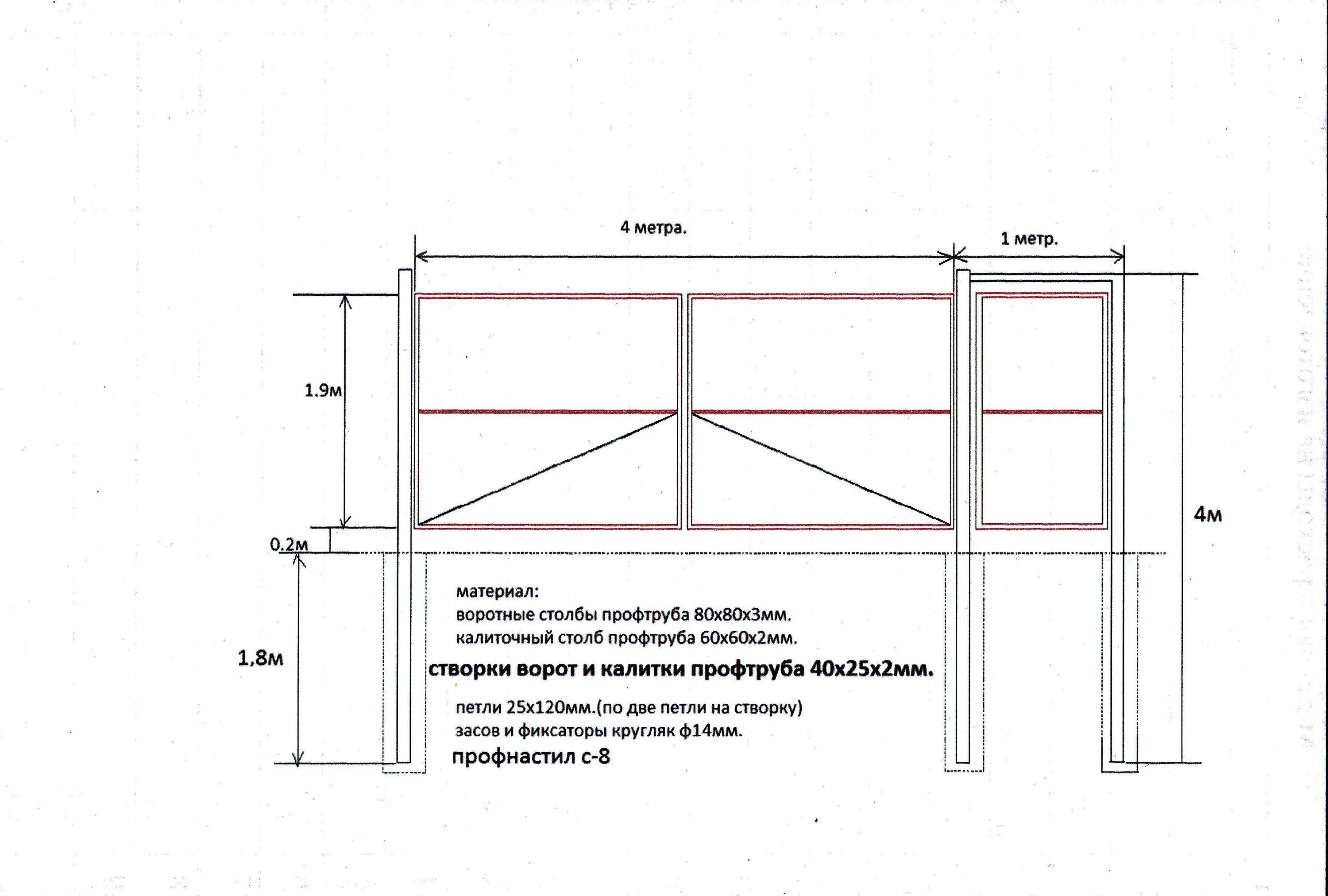 Распашные ворота своими руками чертежи схемы Ворота из профнастила. Чертежи и схемы. Пошаговые фото своими руками