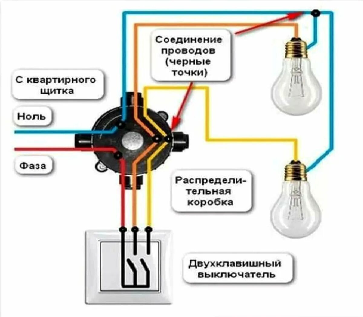 Распаячная коробка подключение света Фаза или ноль на выключателе Сам себе ремонтер Дзен