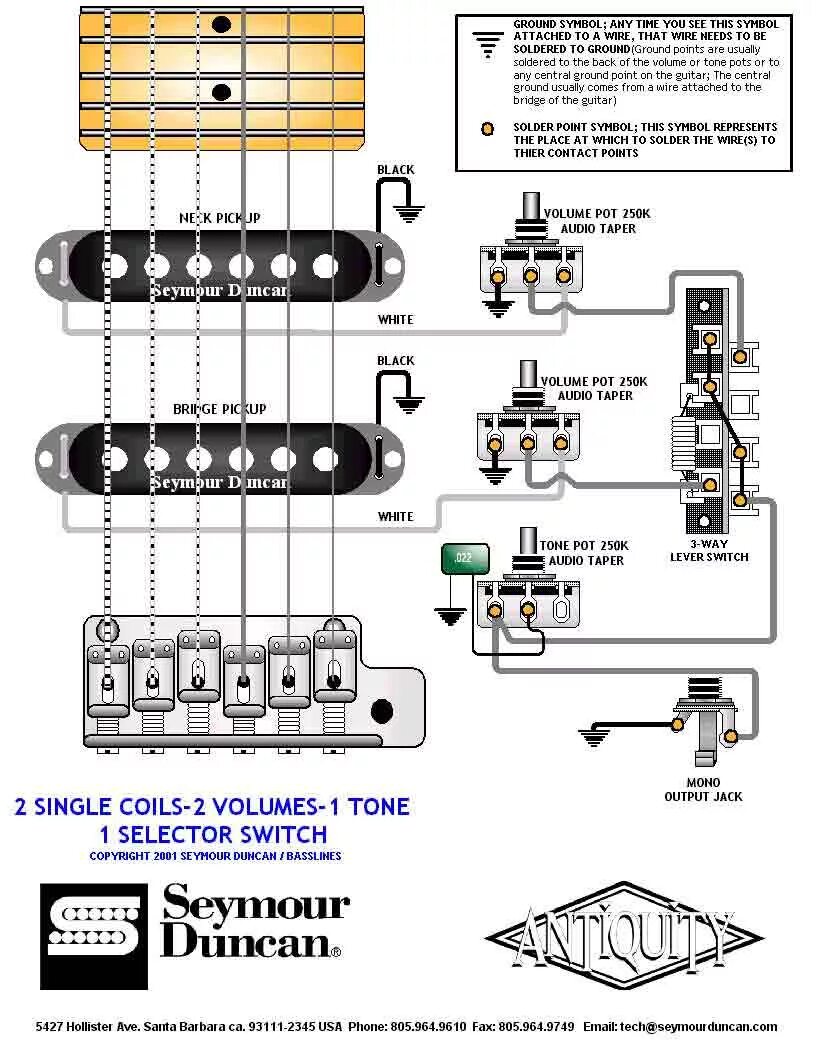 Распайка 1 громкость 2 тона Схемы распайки Seymour Duncan