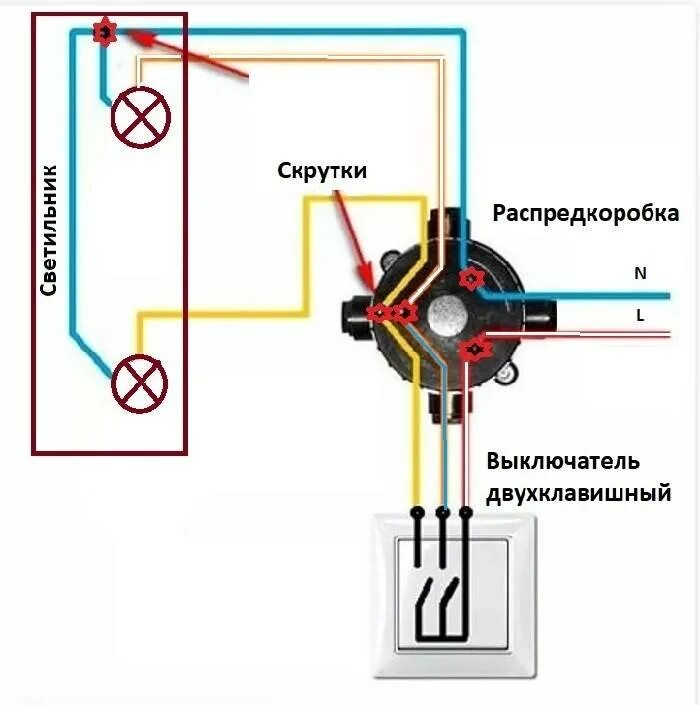 Распайка 2 клавишного выключателя Картинки КАК ОТ КОРОБКИ ПОДКЛЮЧИТЬ СВЕТ ВЫКЛЮЧАТЕЛЬ