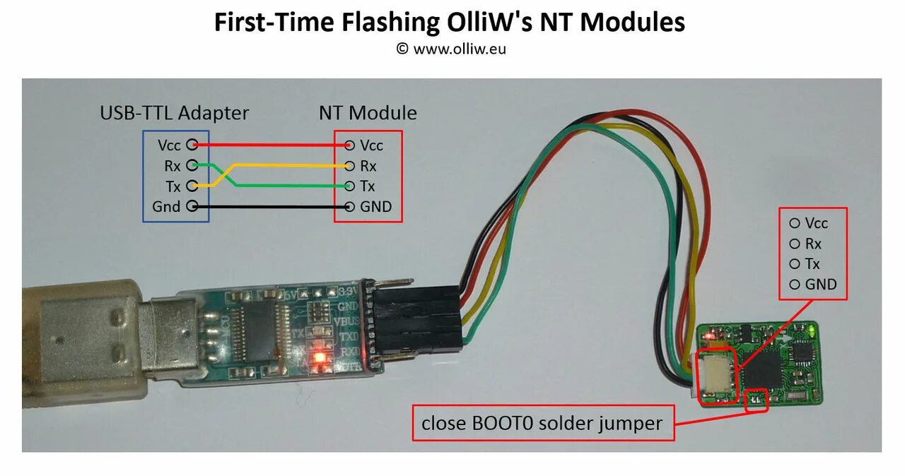 Распайка адаптера Flashing OlliW's NT Modules - STorM32-BGC Wiki