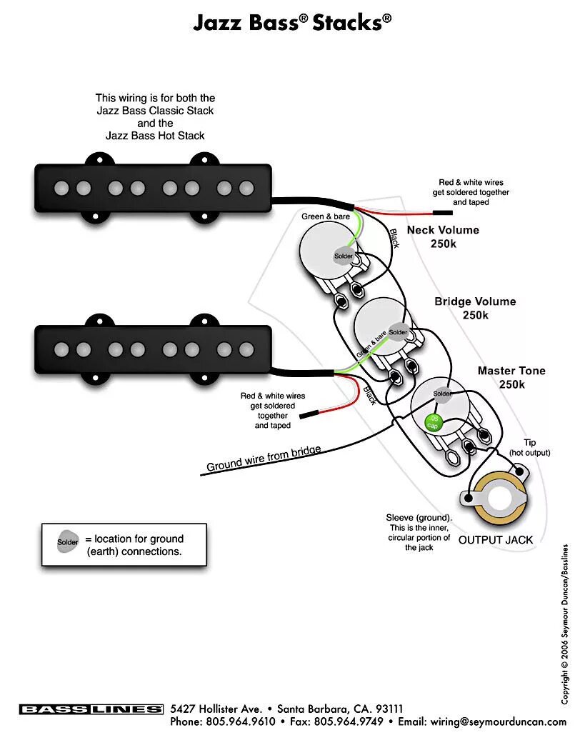 Распайка бас гитары Bass Pickup Wiring - Jazz Bass Stacks By Basslines, USA Bass guitar pickups, Gui