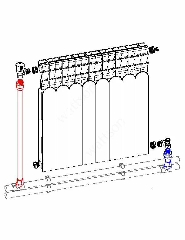 Распайка батарей отопления полипропиленом WATTSON AL радиатор 500 080 08,PPR,открытый монтаж,ручная регулировка, купить, ц