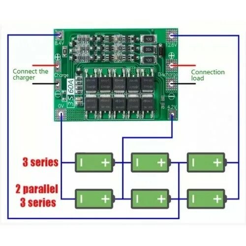 Распайка bms Контроллер заряда Li-ion аккумулятора BMS 3S 12V 60А