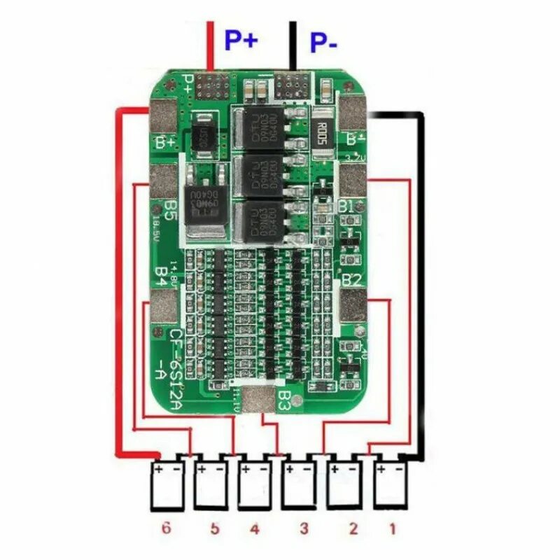 Распайка bms КОНТРОЛЛЕР ЗУ Li-ion 6 ячеек12А с балансировкой купить