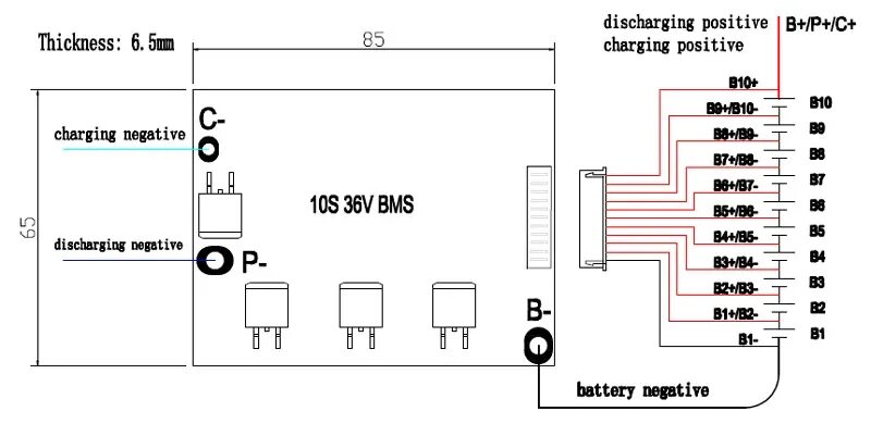 Распайка bms Купить Батарея для электровелосипеда BMS, 10S 36V 20A литий-ионный аккумулятор B