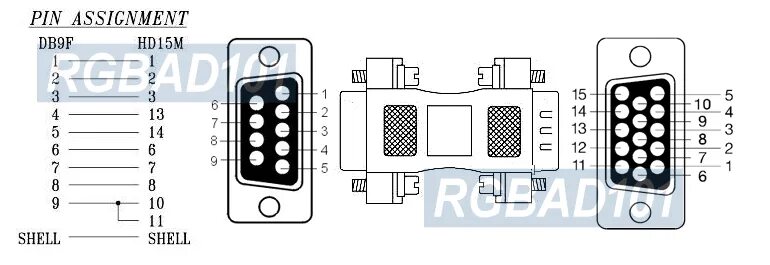 Распайка db9 D-sub 9 Pin Male RGB To D-sub 15-Pin VGA Adapter eBay