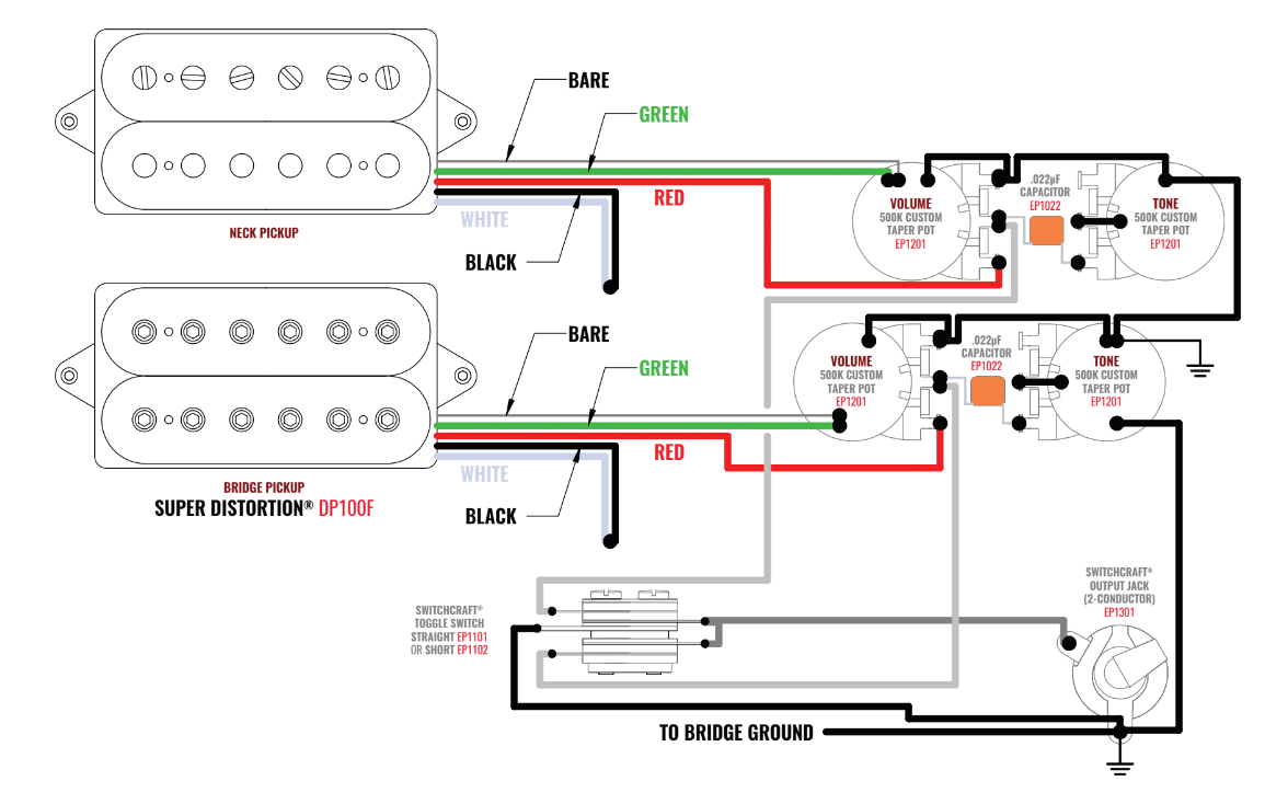 Распайка dimarzio Super Distortion ® Vintage Les Paul ® Wiring with Straight Toggle Switch DiMarzi